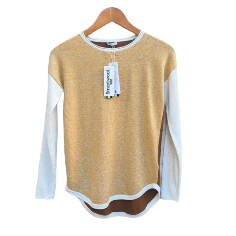 Smartwool | Shadow Pine Colorblock Sweater in Honey Gold/Natural Donegal NEW